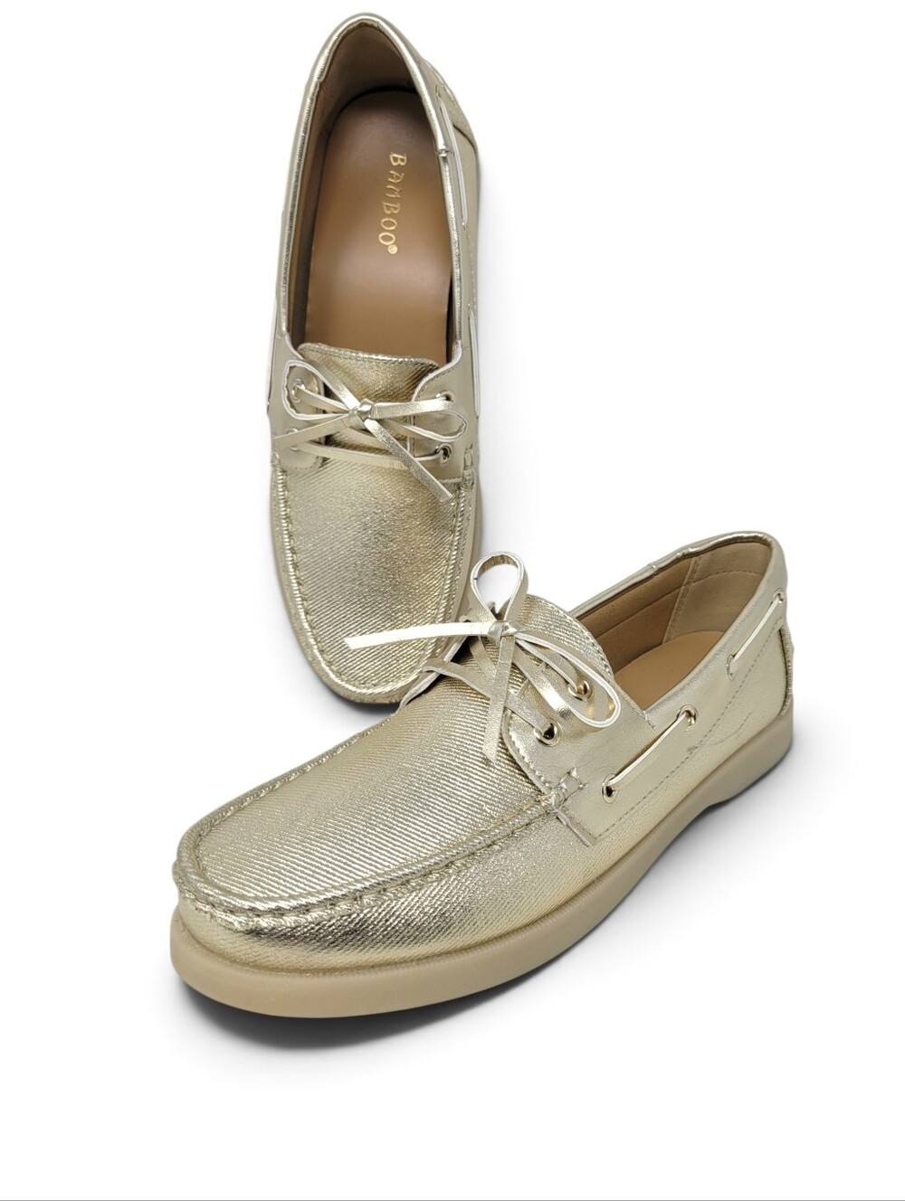 Bamboo Gold Metallic Rolling Boat Shoes Loafers Size